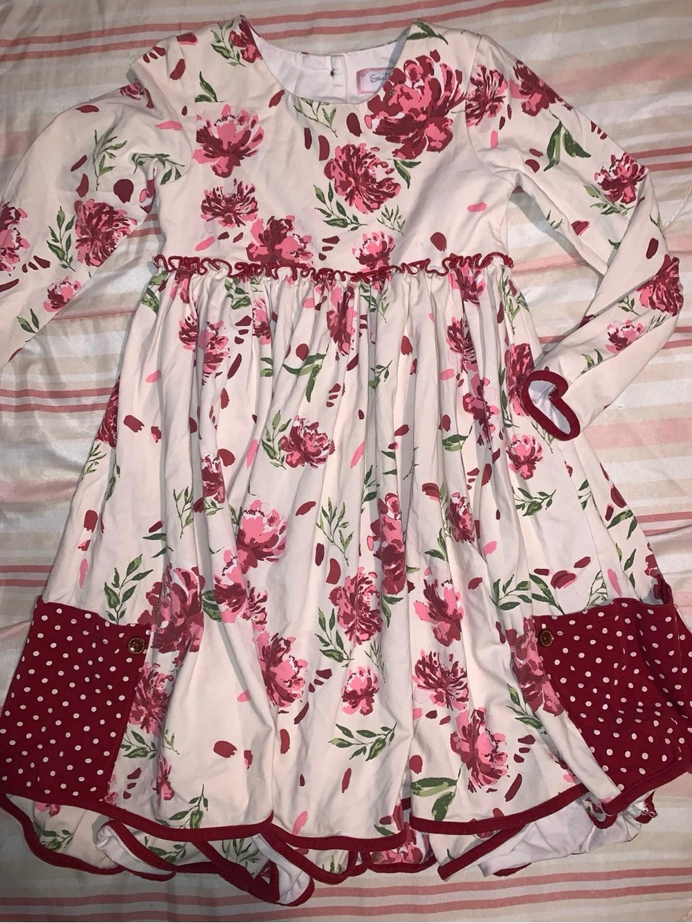 SweetHoney Pink Floral Long-Sleeve Twirl Dress with Red Accents